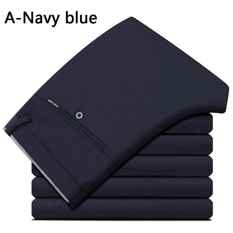 Men's Summer Straight-Leg Business Casual Trousers – Lightweight, Elastic Waist, Full Length - 3KDyn